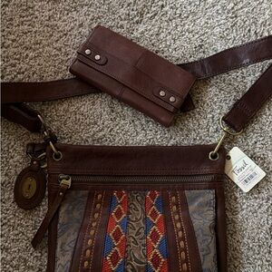 Fossil Brown and Blue Crossbody Bag
